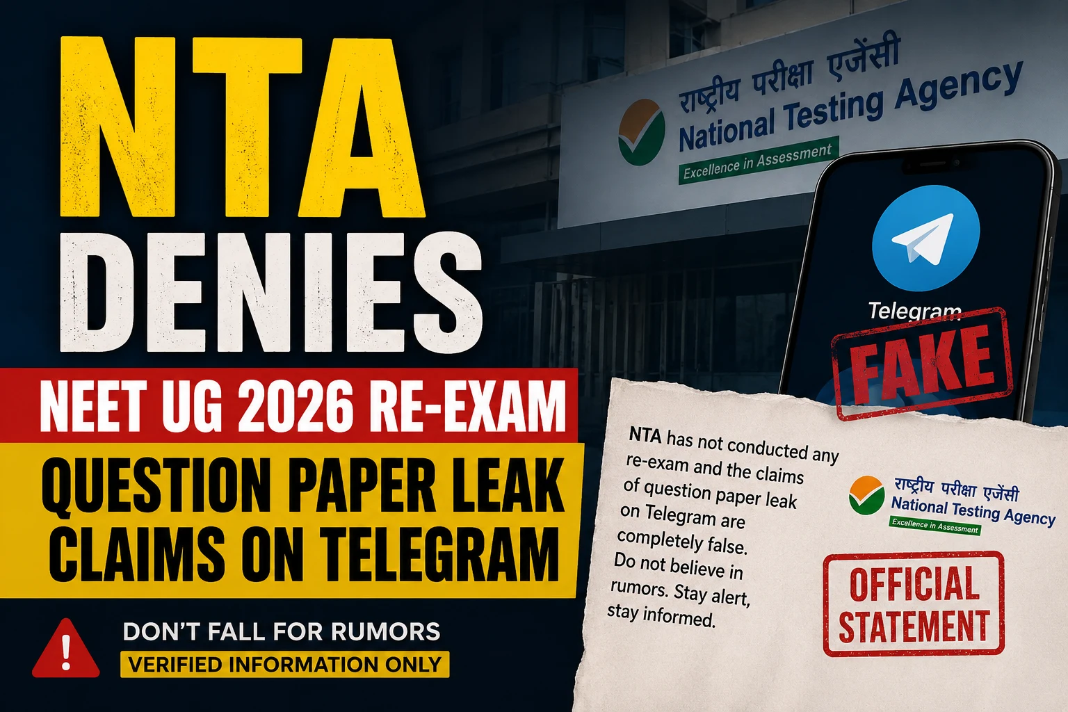 NTA Denies NEET UG 2026 Re-Exam Question Paper Leak Claims on Telegram